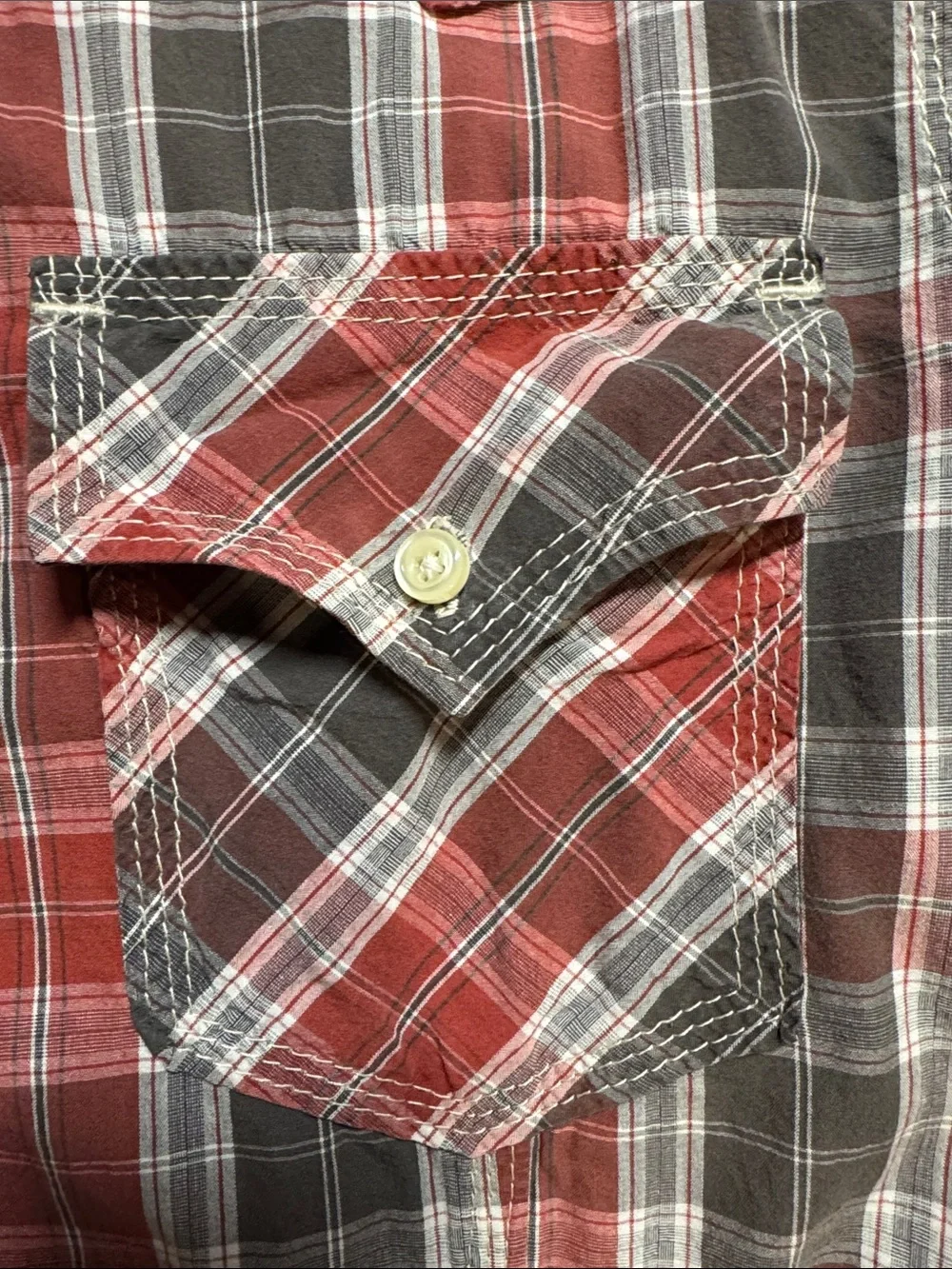 True Religion Men's Red Plaid Button-Up Shirt